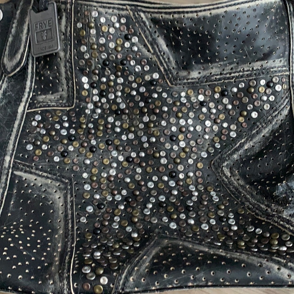 Frye Distressed Deborah Tote Black silver bronze